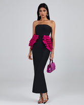 Pleated Ornamented Bandage Long Dress